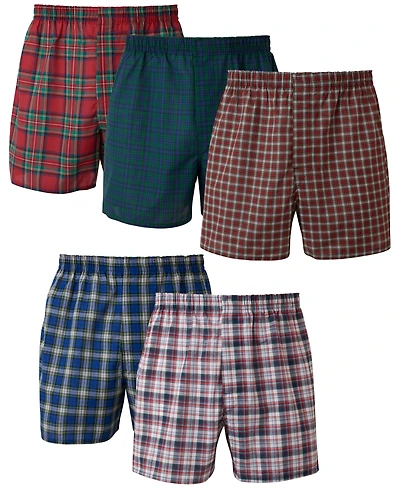 Hanes Men's 5-Pk. Ultimate FreshIQ Tartan Print Woven Boxers
