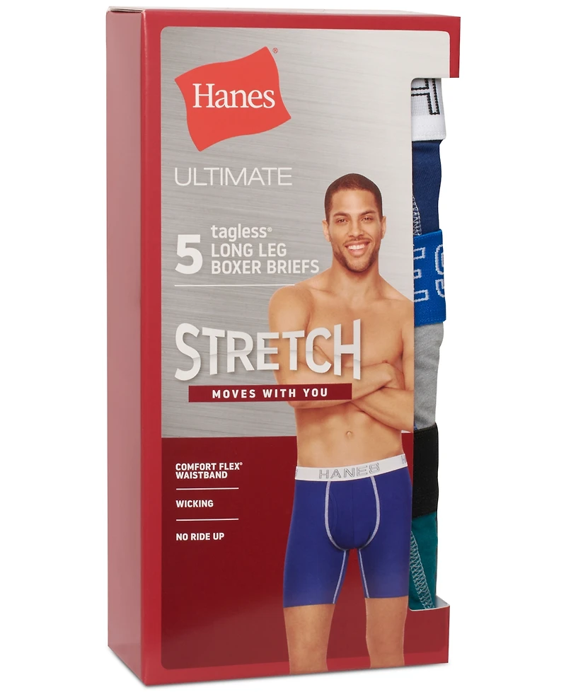Hanes Men's 5-Pk. Ultimate Stretch Longer Leg Boxer Briefs