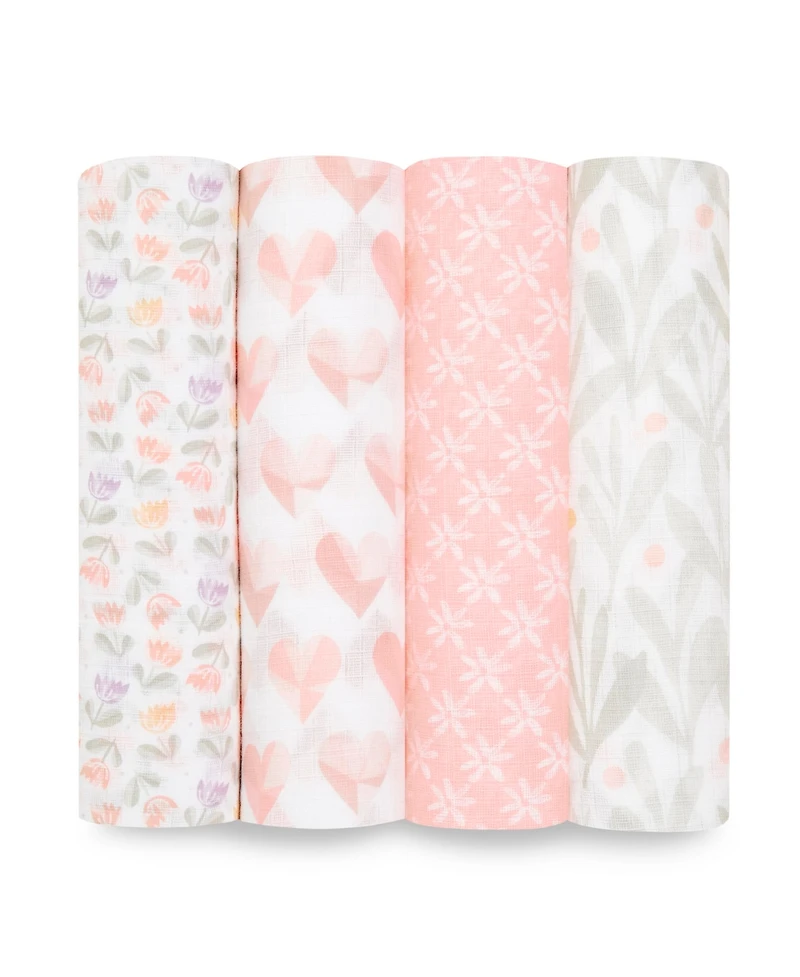 aden by aden + anais Baby Girls Printed Swaddle Blankets, Pack of 4
