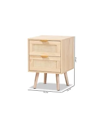 Baird Mid-Century Modern Wood and Rattan 2 Drawer Nightstand