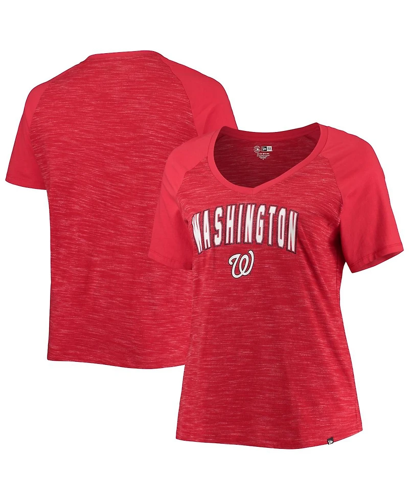 Women's New Era Red Washington Nationals Plus Size Raglan V-Neck T-shirt