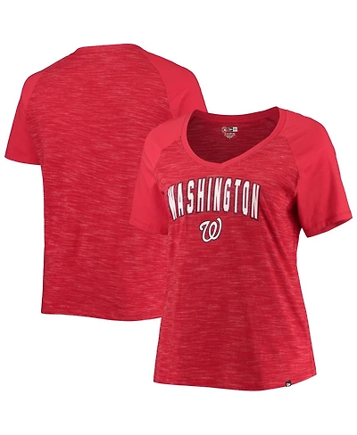 Women's New Era Red Washington Nationals Plus Size Raglan V-Neck T-shirt