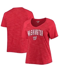 Women's New Era Red Washington Nationals Plus Size Raglan V-Neck T-shirt