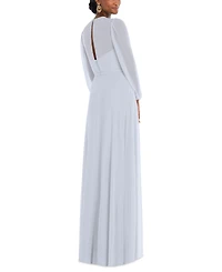 Dessy Collection Women's Strapless Chiffon Maxi Dress with Puff Sleeve Blouson Overlay