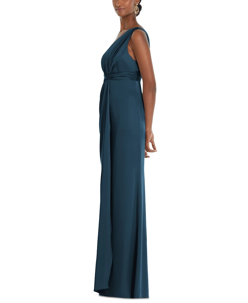 Dessy Collection Women's One-Shoulder Draped Twist Empire Waist Trumpet Gown