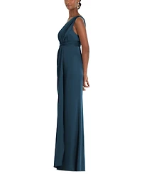 Dessy Collection Women's One-Shoulder Draped Twist Empire Waist Trumpet Gown