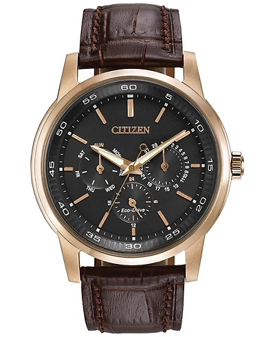 Citizen Men's Dress Eco-Drive Black-Brown Leather Strap Watch 44mm BU2013-08E