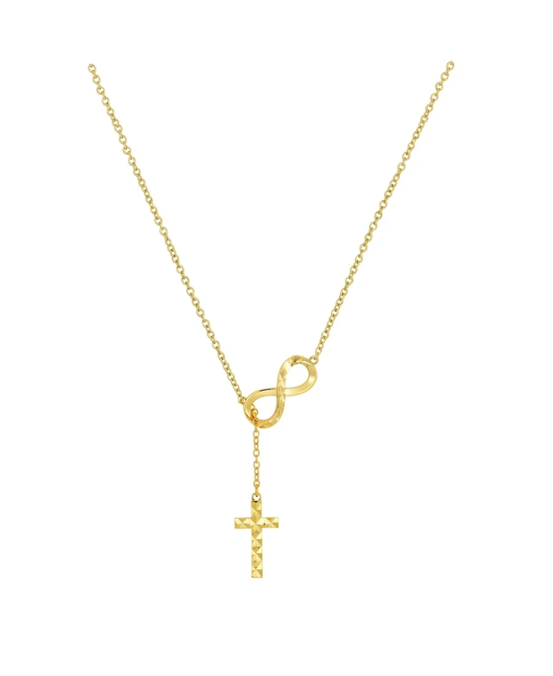 Unwritten 14K Gold Flash Plated Infinity and Cross Lariat Pendant Necklace