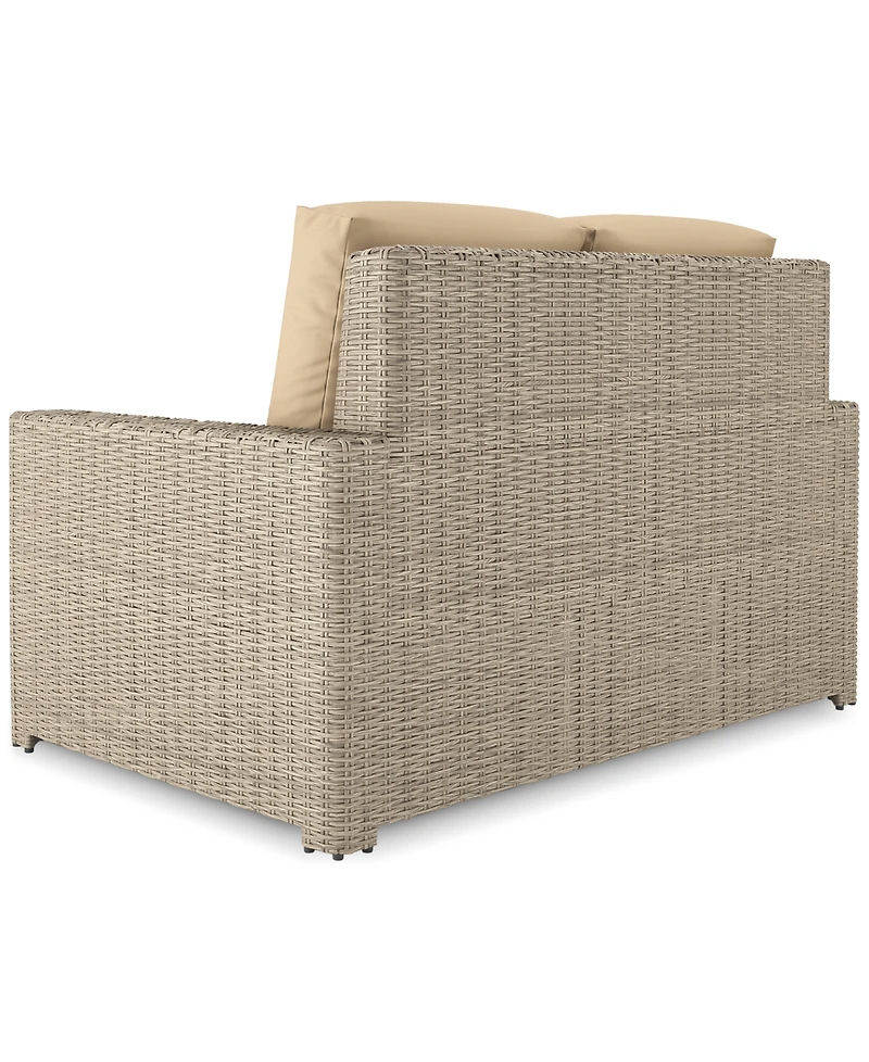 Sydney Woven Outdoor Loveseat with Sunbrella Spectrum Sand Cushions