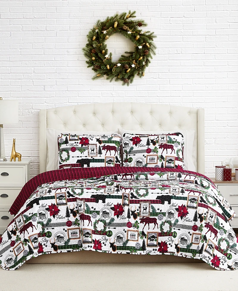 Southshore Fine Linens Merry Town Christmas Oversized Reversible 3-Pc. Quilt Set, King/California King
