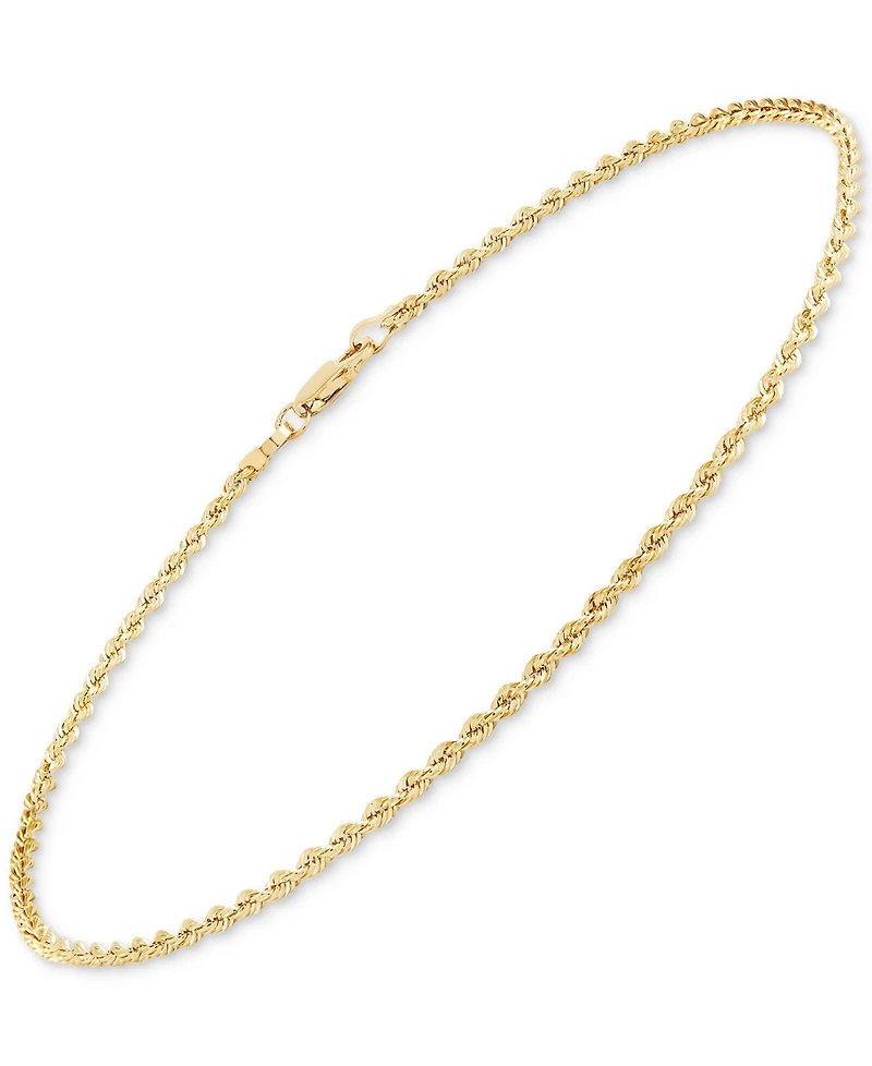 Lightweight Glitter Rope Link Ankle Bracelet in 10k Gold