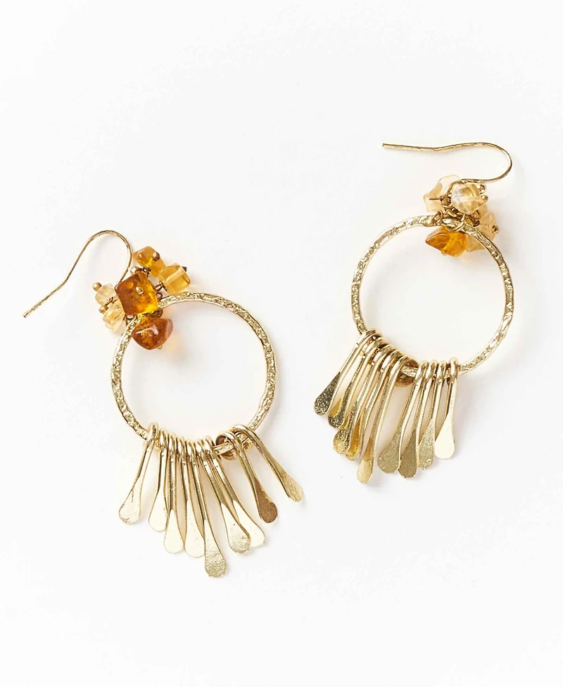 Matr Boomie Citrine and Sunstone Fringe Hoop Earrings