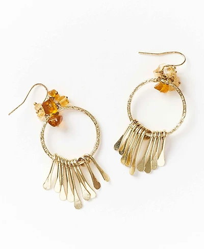 Matr Boomie Citrine and Sunstone Fringe Hoop Earrings