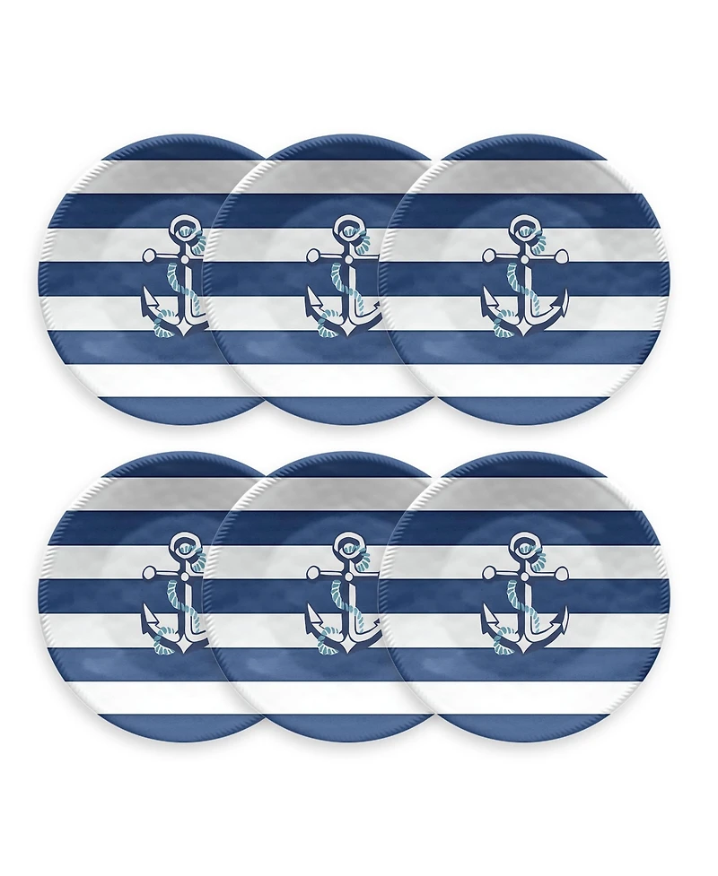 Abode Homewares Nautical Anchor 6-Piece Salad Plate Set, 8.5"