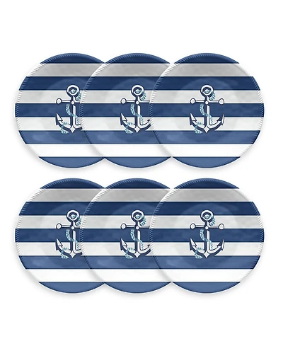 Abode Homewares Nautical Anchor 6-Piece Salad Plate Set, 8.5"
