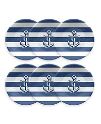 Abode Homewares Nautical Anchor 6-Piece Salad Plate Set, 8.5"
