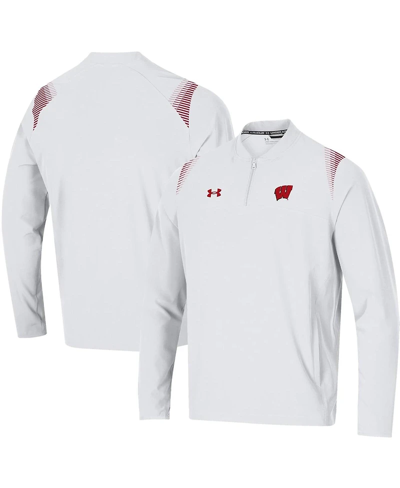 Men's Under Armour White Wisconsin Badgers 2021 Sideline Motivate Quarter-Zip Jacket