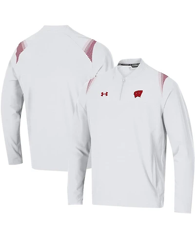 Men's Under Armour White Wisconsin Badgers 2021 Sideline Motivate Quarter-Zip Jacket