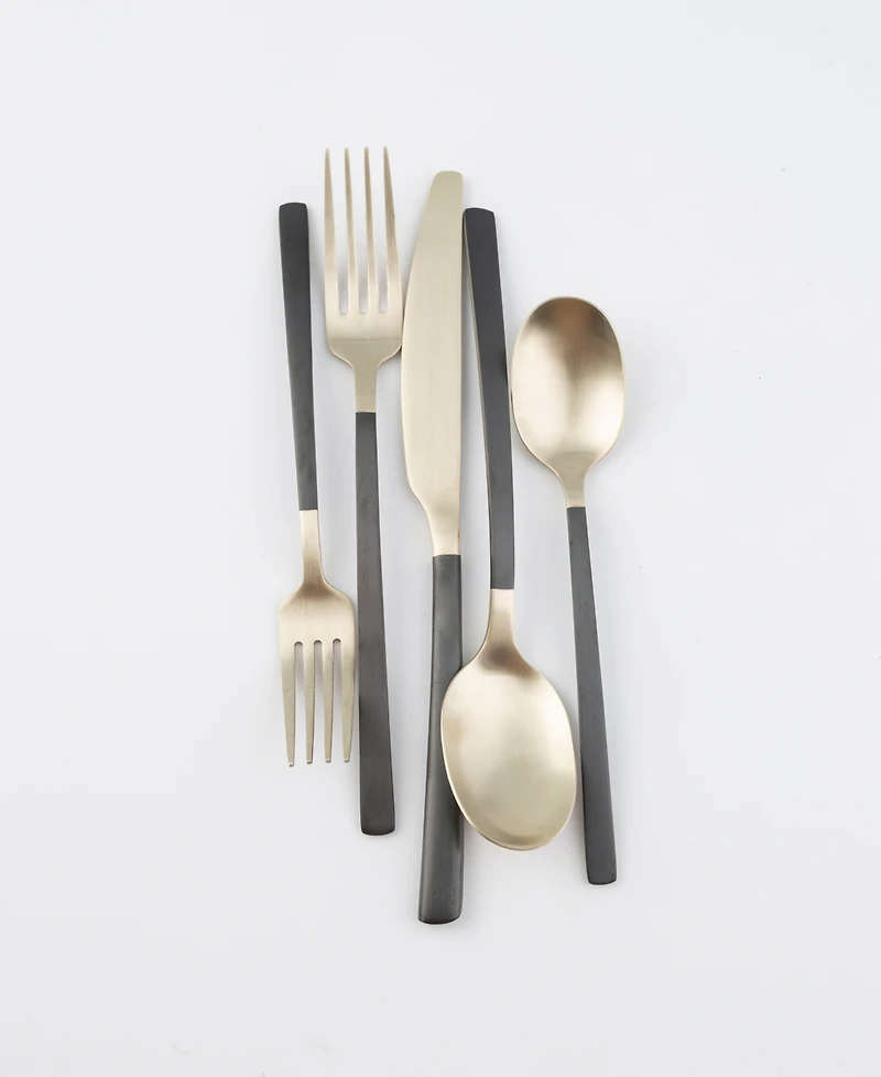Cambridge Silversmiths Beacon Two Tone Black-Gold Satin 20-Piece Flatware Set, Service for 4