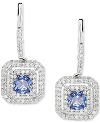 Cubic Zirconia Halo Cluster Leverback Drop Earrings in Sterling Silver