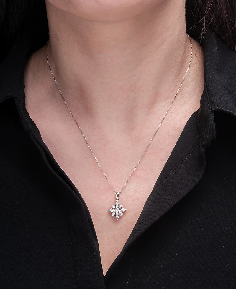 Diamond Cluster 18" Pendant Necklace (1/10 ct. t.w.) in Sterling Silver, Created for Macy's