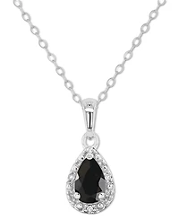 Labradorite & Diamond Accent Pear 18" Pendant Necklace Sterling Silver (Also Onyx, Turquoise)