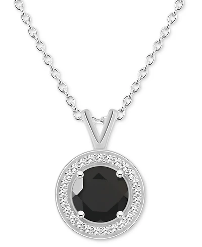 Cultured Freshwater Pearl & Diamond (1/8 ct. t.w.) Halo Pendant Necklace Sterling Silver (Also Onyx, Turquoise, Labradorite)