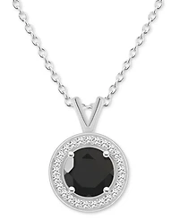 Cultured Freshwater Pearl & Diamond (1/8 ct. t.w.) Halo Pendant Necklace Sterling Silver (Also Onyx, Turquoise, Labradorite)