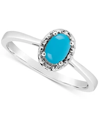 Labradorite & Diamond Accent Oval Ring Sterling Silver (Also Onyx Turquoise)
