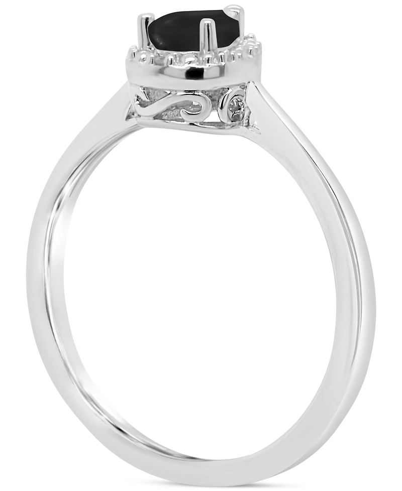 Labradorite & Diamond Accent Pear Ring Sterling Silver (Also Onyx Turquoise)