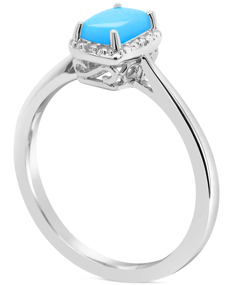 Labradorite & Diamond Accent Ring Sterling Silver (Also Onyx Turquoise)