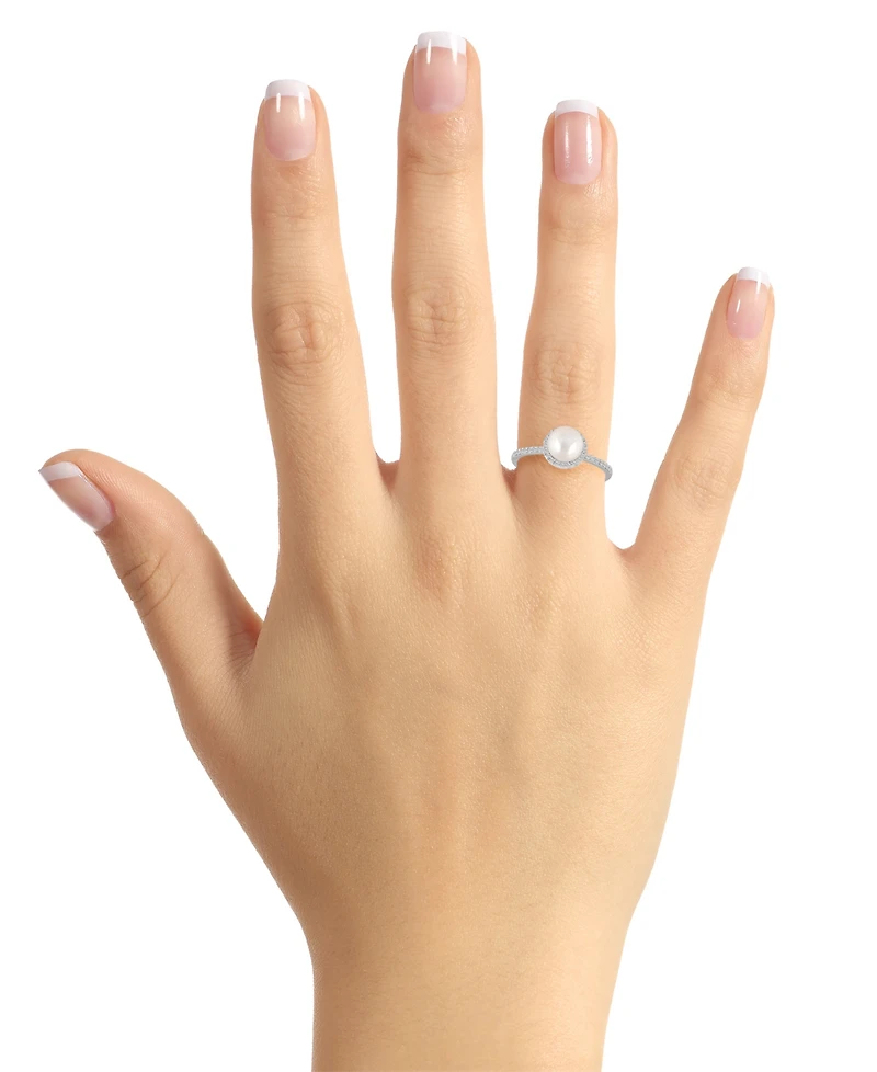 Cultured Freshwater Pearl (7mm) & Lab-Grown White Sapphire (1/5 ct. t.w.) Halo Ring 10k Gold