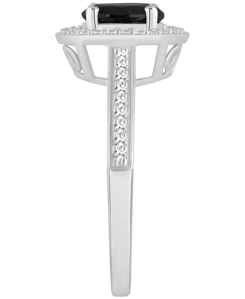 Cultured Freshwater Pearl & Diamond (1/5 ct. t.w.) Halo Ring Sterling Silver (Also Onyx, Labradorite Turquoise)