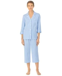 Lauren Ralph Lauren Womens 3 4 Sleeve Cotton Notch Collar Capri Pant Pajama Set Xs 3x