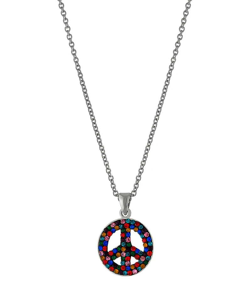 Women's Rainbow Color Crystal Peace Sign Pendant Necklace