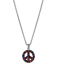 Women's Rainbow Color Crystal Peace Sign Pendant Necklace