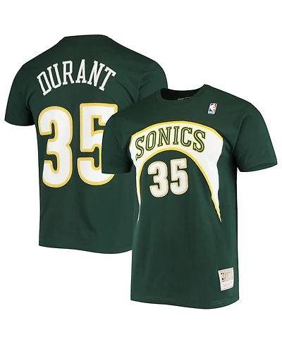 Men's Mitchell & Ness Kevin Durant Green Seattle SuperSonics Hardwood Classics Stitch Name and Number T-shirt