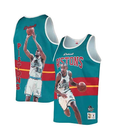 Men's Mitchell & Ness Grant Hill Teal Detroit Pistons Hardwood Classics Player Tank Top