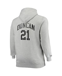 Men's Mitchell & Ness Tim Duncan Heather Gray San Antonio Spurs Big and Tall Name Number Pullover Hoodie