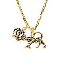 Steeltime Men's 18k Gold Plated Stainless Steel Tiger and Crown Pendant Necklaces