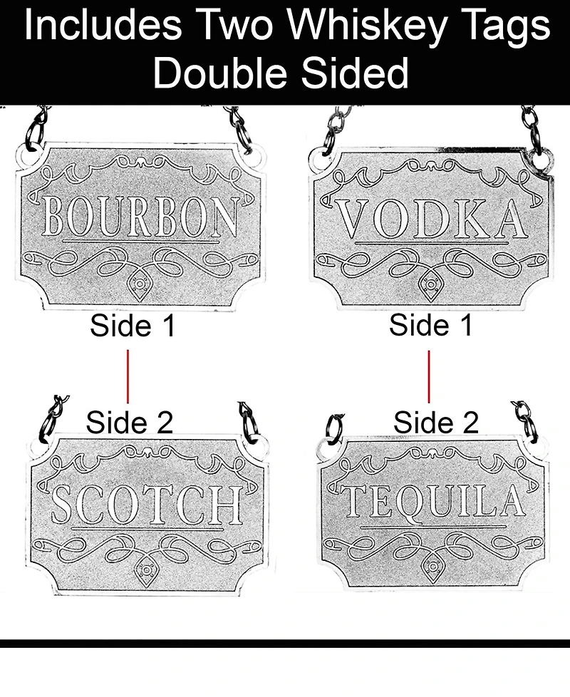 Whiskey Decanter with 2 Lable Tags, Set of 4