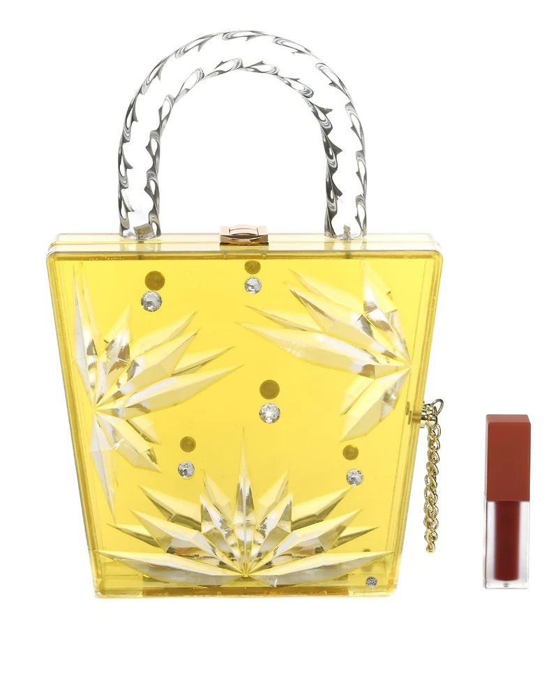 Women's Top Handle Amber Hock Cut to Clear Lucite Acrylic Handbag