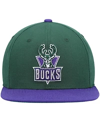 Men's Mitchell & Ness Green and Purple Milwaukee Bucks Hardwood Classics Team Two-Tone 2.0 Snapback Hat