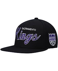 Men's Mitchell & Ness Black Sacramento Kings Hardwood Classics Script 2.0 Snapback Hat