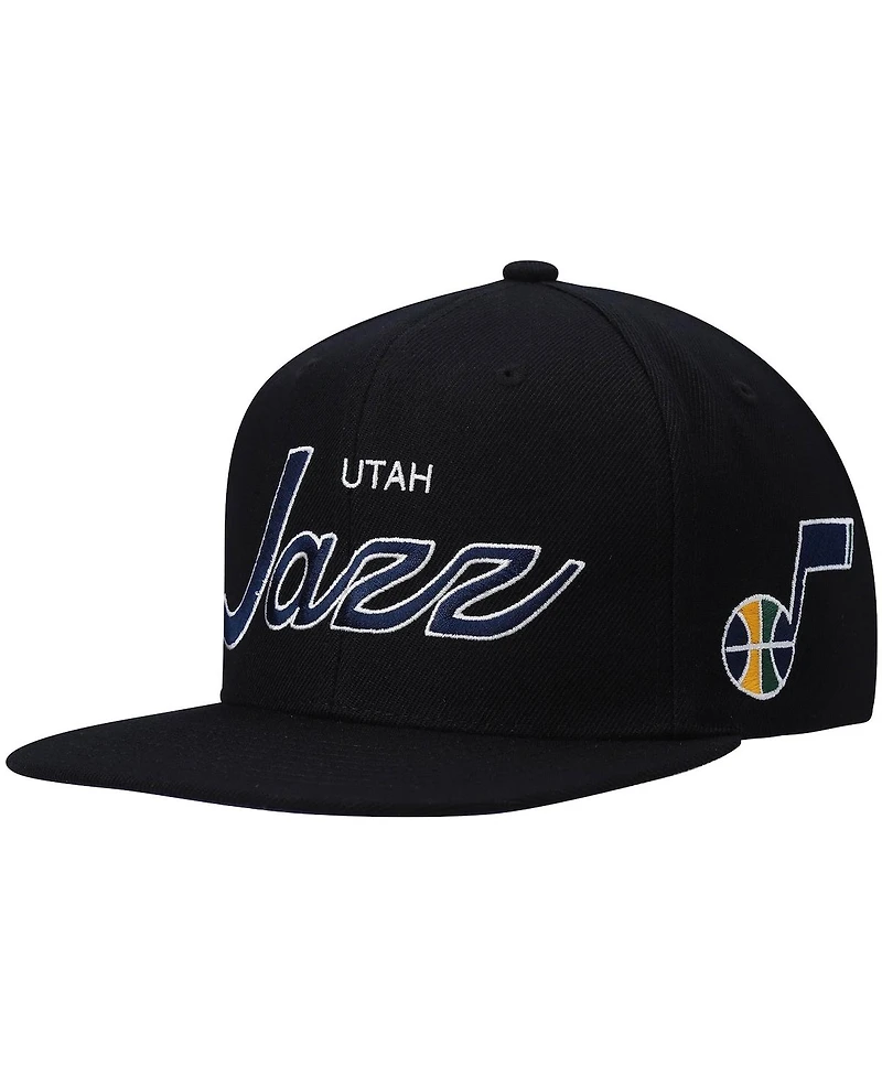 Men's Mitchell & Ness Black Utah Jazz Hardwood Classics Script 2.0 Snapback Hat