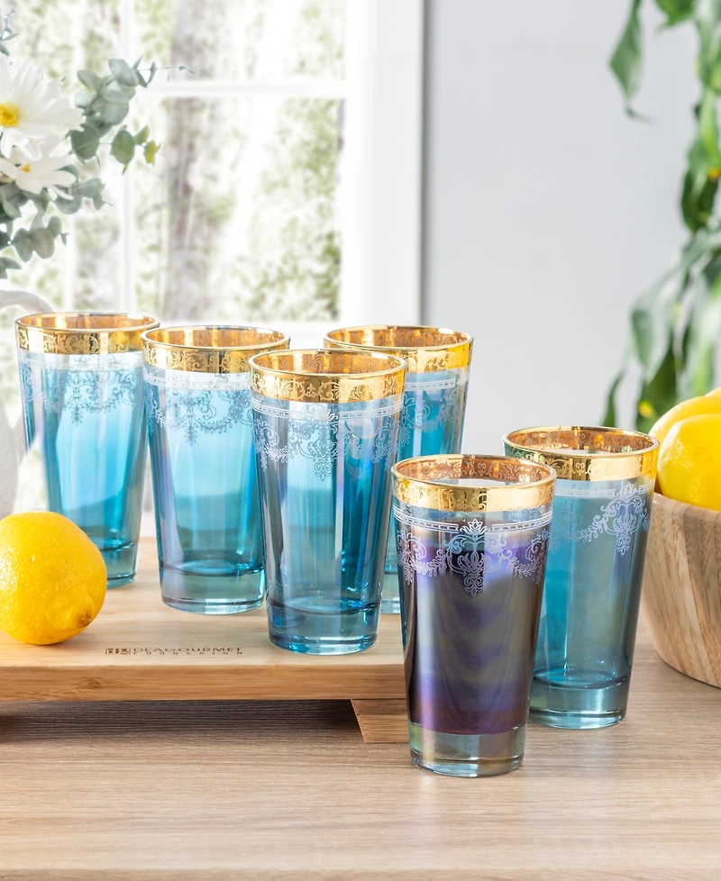 Lorren Home Trends Highball 6 Piece Gold Band Glass Set