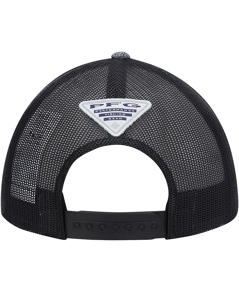 Men's Columbia Heathered Charcoal, Black Pfg Fish Flag Coolmax Trucker Snapback Hat