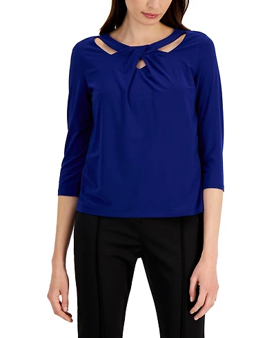 Kasper Petite Twist-Neck Top