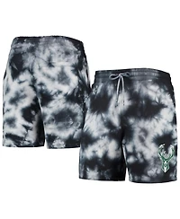 Men's New Era Black Milwaukee Bucks Fleece Tie-Dye Shorts