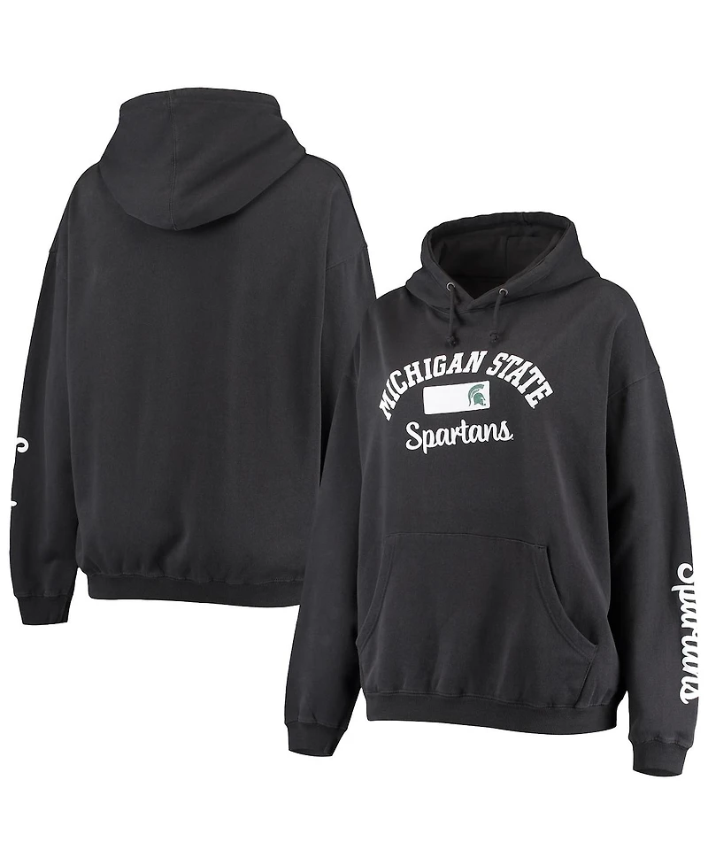 Women's Pressbox Black Michigan State Spartans Rock n Roll Super Oversized Pullover Hoodie